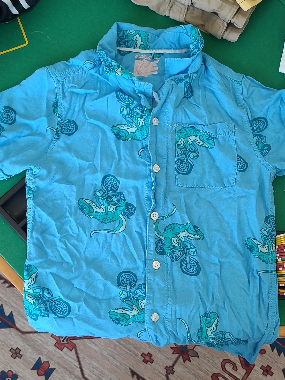 Cat & Jack Turquoise Alligator & Motorcycle Button-Up Shirt